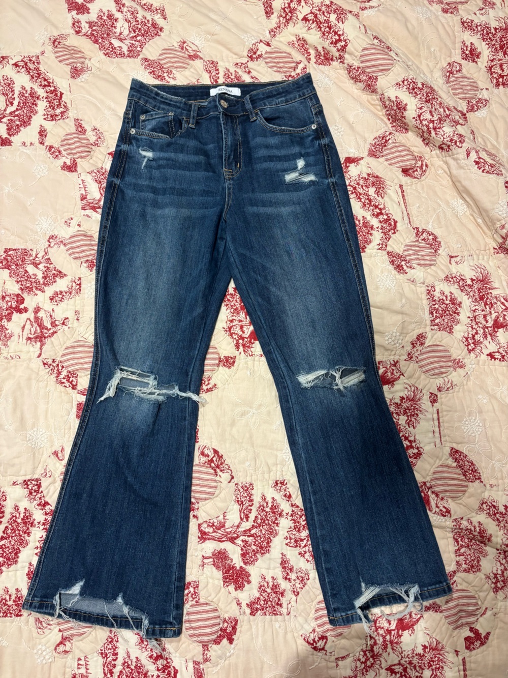 Zenana Outfitters Dark Blue Distressed fit and flare Jeans